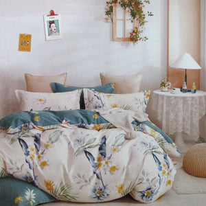 Chloe Home Floral Cotton Reversible Quilt Doona Duvet Cover Set Cream King