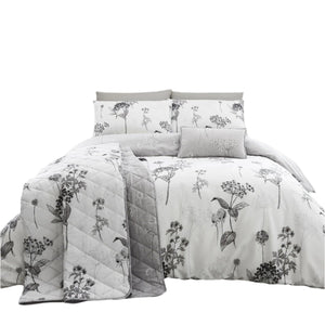 Coverley Floral Cotton Quilt Doona Duvet Cover Set Grey White Queen