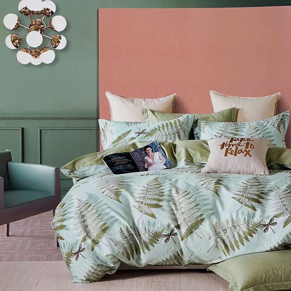 Echuca House Cotton Reversible Quilt Doona Duvet Cover Set Green Queen