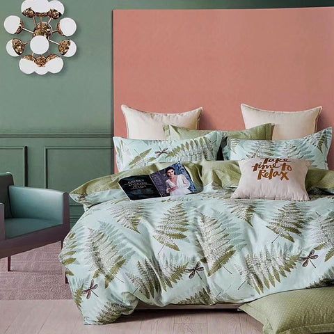 Echuca House Cotton Reversible Quilt Doona Duvet Cover Set Green Queen