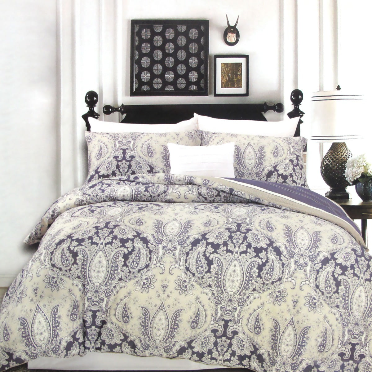 Elizabeth 250TC Damask Pattern Cotton Reversible Quilt Doona Duvet Cover Set Queen