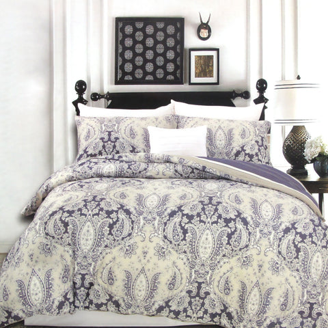 Elizabeth 250TC Damask Pattern Cotton Reversible Quilt Doona Duvet Cover Set Queen