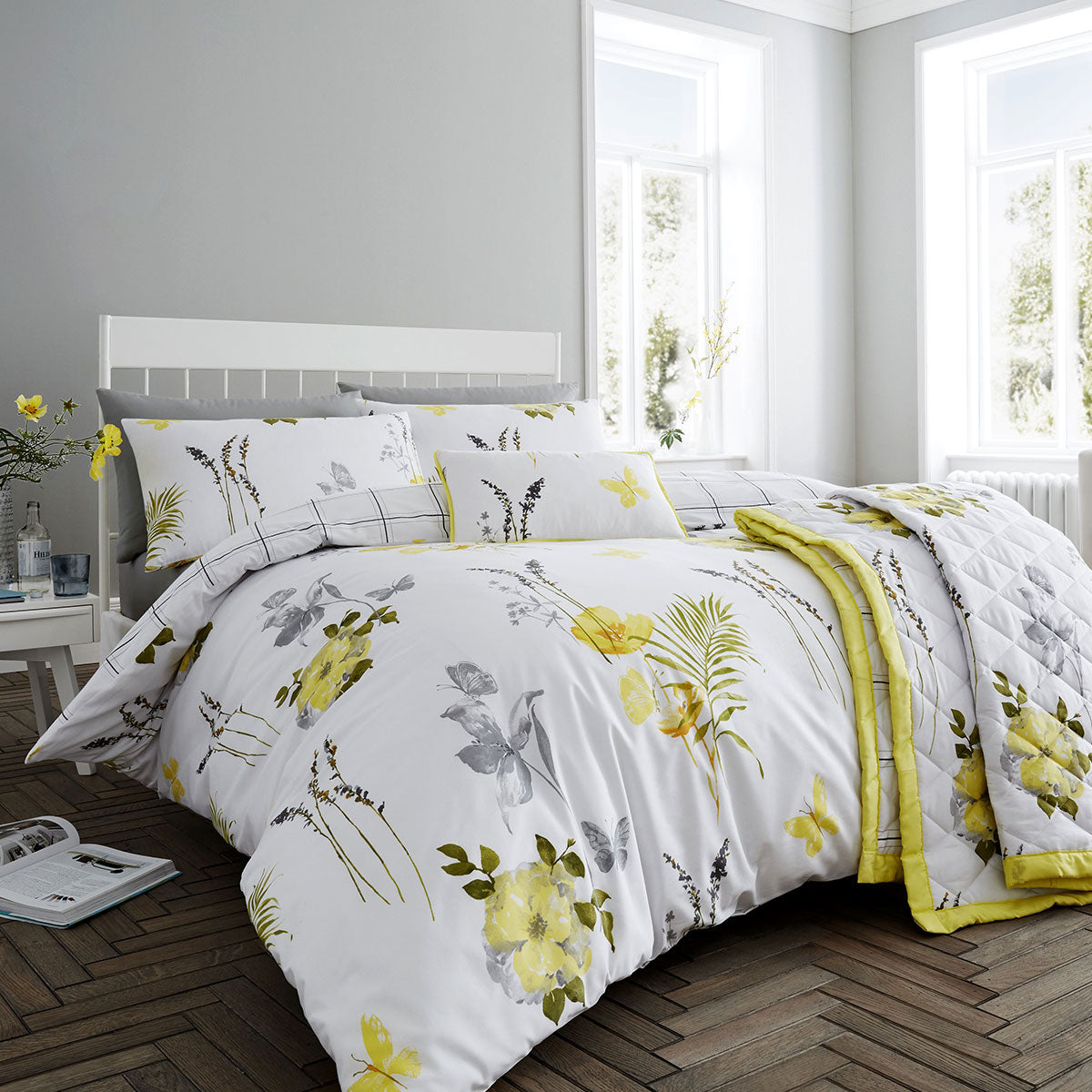 Flora Floral Flowers Cotton Quilt Doona Duvet Cover Set Yellow King