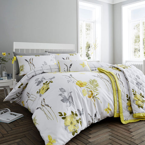 Flora Floral Flowers Cotton Quilt Doona Duvet Cover Set Yellow King