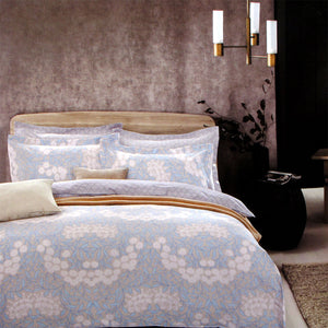 Florence 250TC Floral Cotton Quilt Doona Duvet Cover Set Queen Blue Taupe