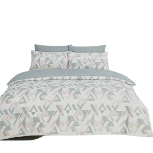 Funky Geo Cotton Polyester Quilt Doona Duvet Cover Set Pink Grey Queen