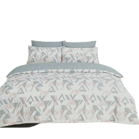 Funky Geo Cotton Polyester Quilt Doona Duvet Cover Set Pink Grey Queen