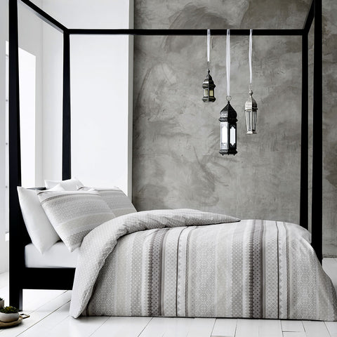 Gabrielle Quilt Doona Duvet Cover Set Tribal Grey Silver Queen