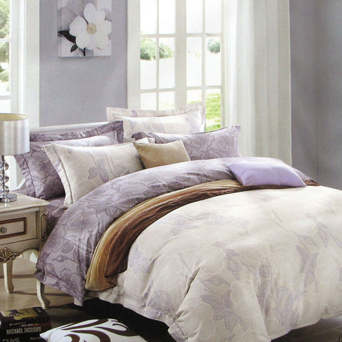 Gilmore 250TC Floral Cotton Quilt Doona Duvet Cover Set King Mauve Taupe