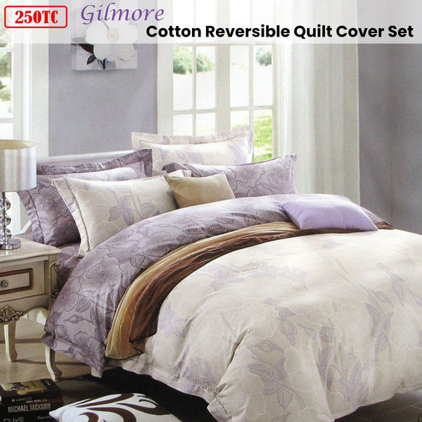 Gilmore 250TC Floral Cotton Quilt Doona Duvet Cover Set King Mauve Taupe