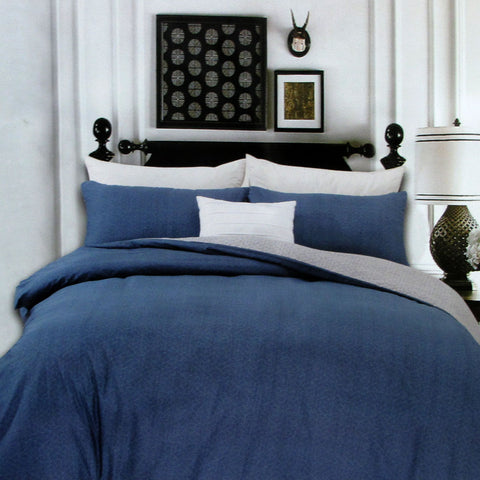 Halifax 250TC Geometric Cotton Quilt Doona Duvet Cover Set Queen Blue Taupe