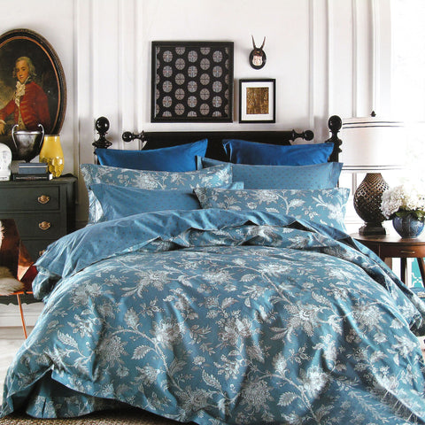 Oliver 250TC Floral Cotton Quilt Doona Duvet Cover Set King Blue White