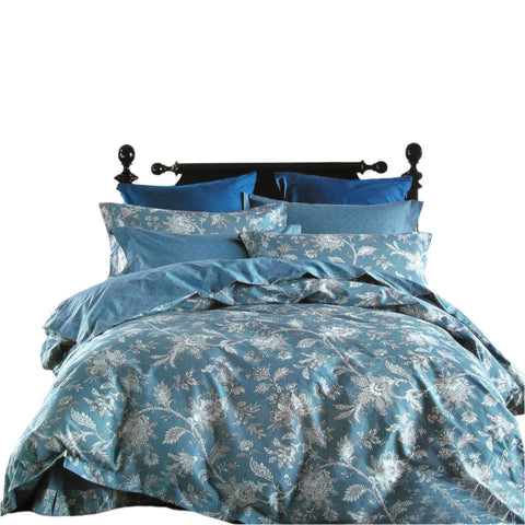 Oliver 250TC Floral Cotton Quilt Doona Duvet Cover Set Queen Blue White