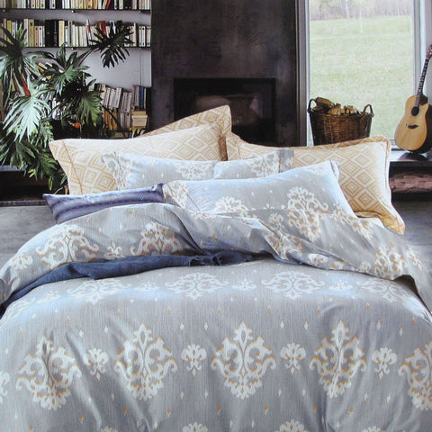 Royal Damask 250TC Cotton Quilt Doona Duvet Cover Set Queen Grey White
