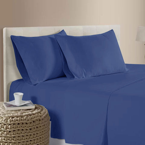Bamboo Cotton 400TC Flat Fitted Sheet Set Blue Queen
