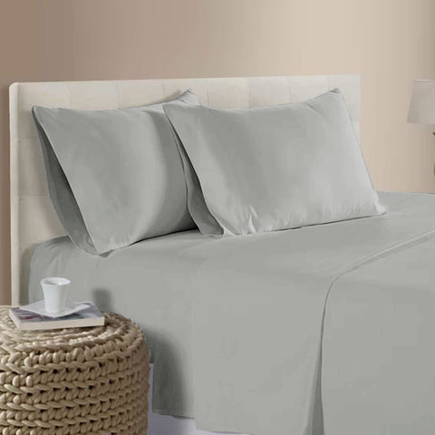 Bamboo Cotton 400TC Flat Fitted Sheet Set Silver Grey Queen