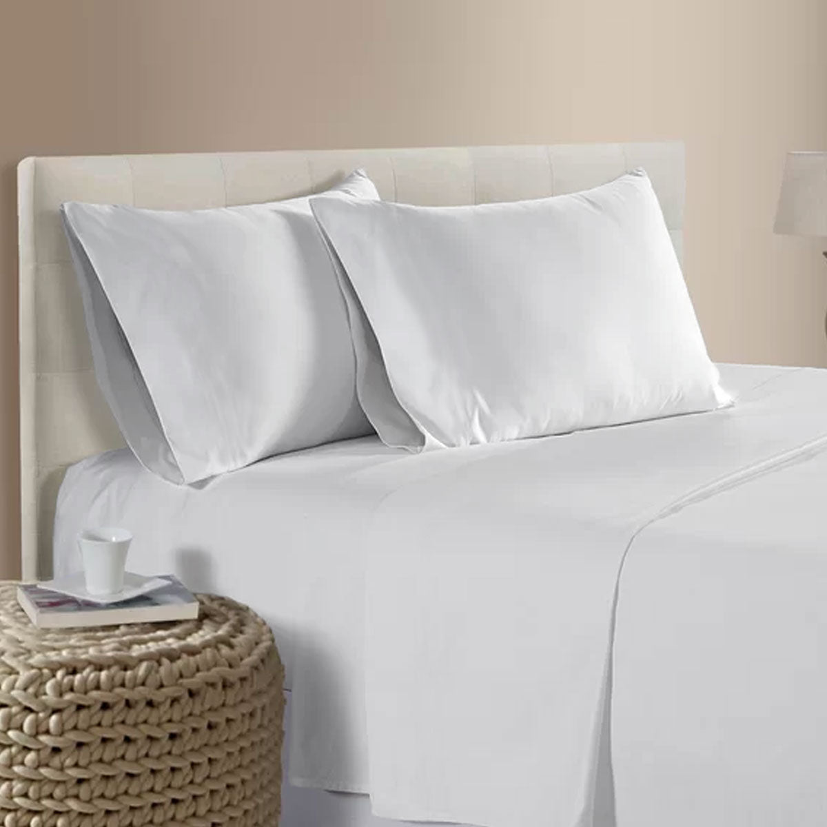 Danoz Bamboo Cotton 400TC Flat Fitted Sheet Set White Queen