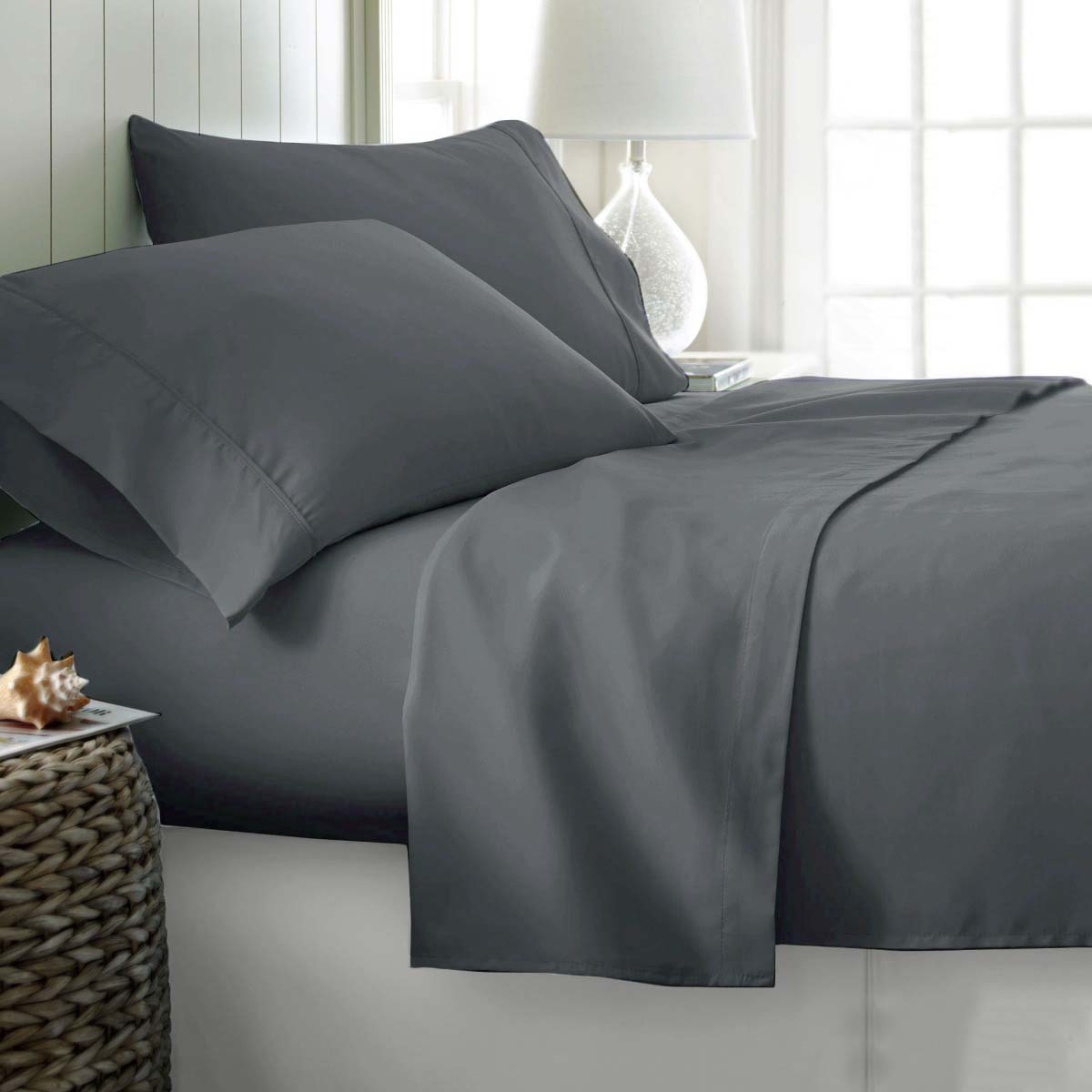 Cotton Sateen 400TC Flat Fitted Sheet Set Grey King