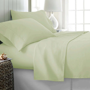 Cotton Sateen 400TC Flat Fitted Sheet Set Ivory Green Queen