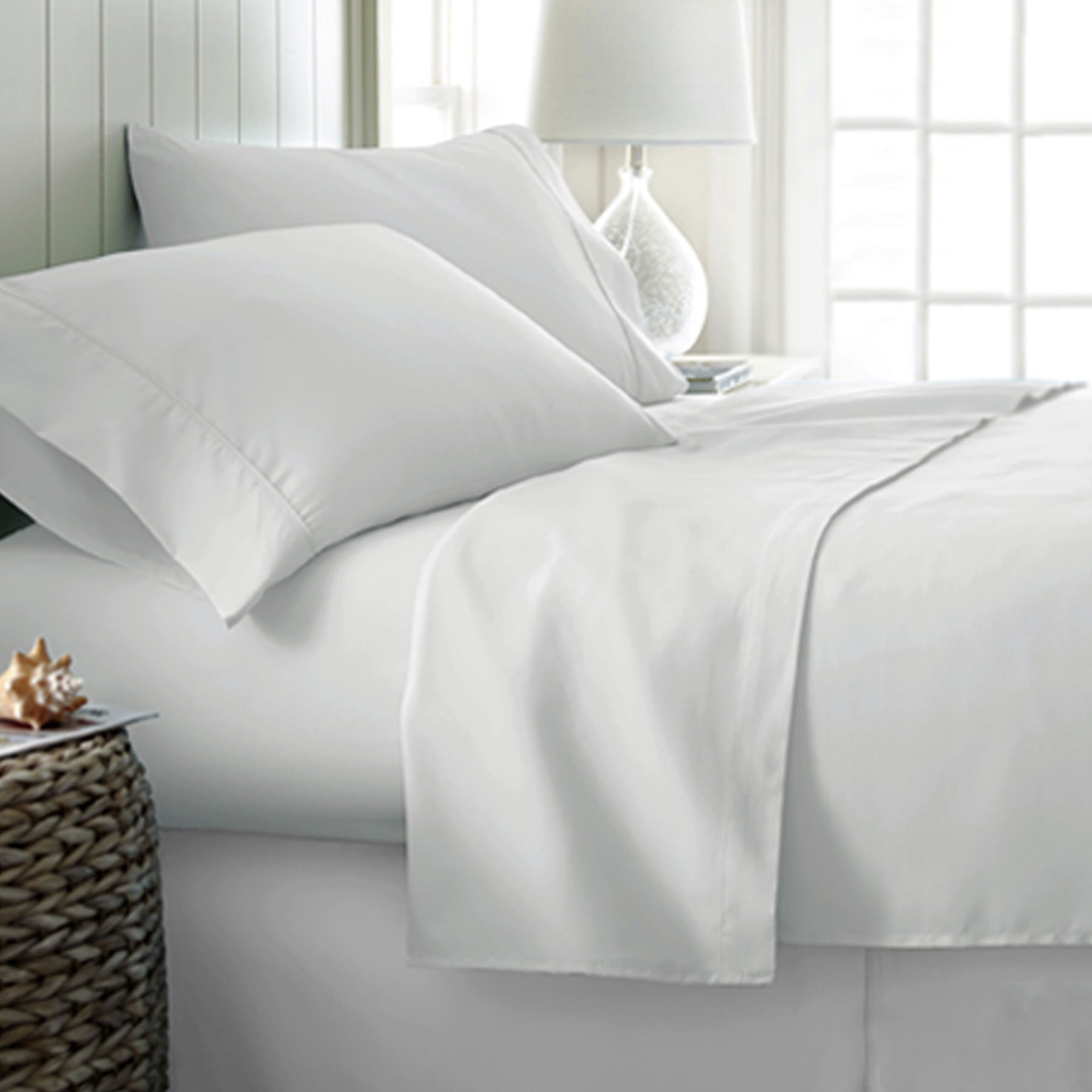 Cotton Sateen 400TC Flat Fitted Sheet Set 40cm Wall White King