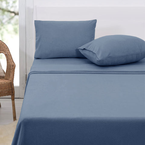 Polar Fleece Flat Fitted Sheet Set 30cm Wall Double Airforce Blue