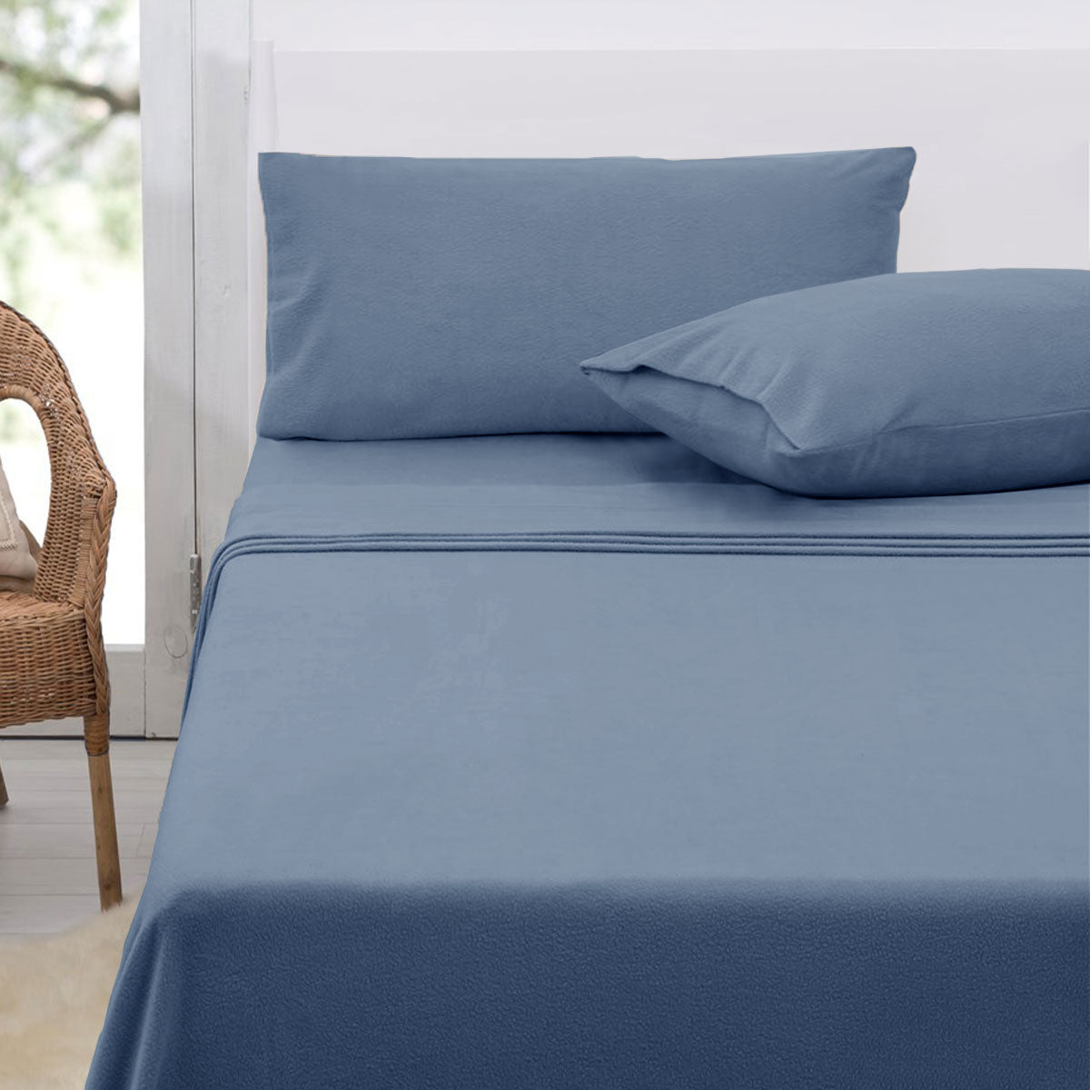 Polar Fleece Flat Fitted Sheet Set 36cm Wall American King Airforce Blue