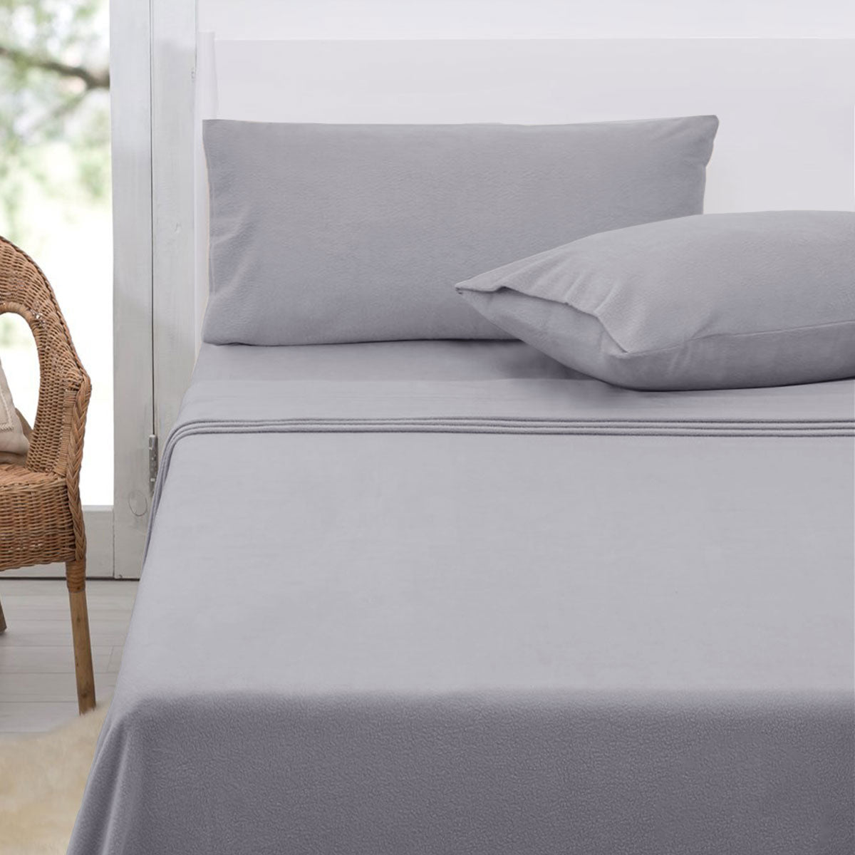 Polar Fleece Flat Fitted Sheet Set 36cm Wall American King Grey