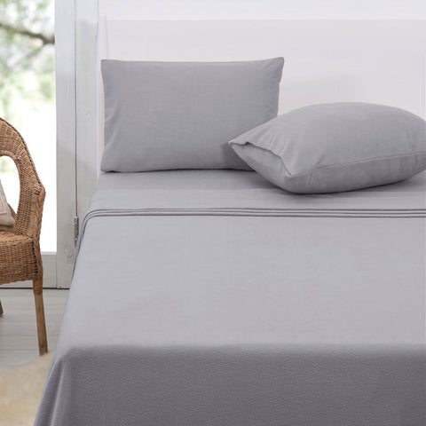 Polar Fleece Flat Fitted Sheet Set 36cm Wall Queen Grey