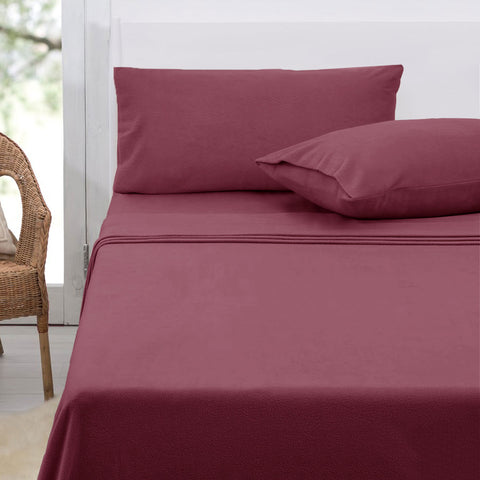 Polar Fleece Flat Fitted Sheet Set 36cm Wall American King Rosewood