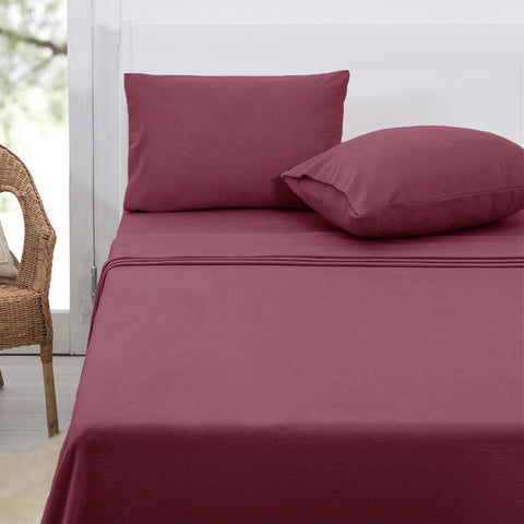 Polar Fleece Flat Fitted Sheet Set 36cm Wall Queen Rosewood