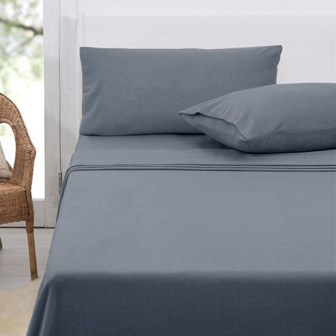 Polar Fleece Flat Fitted Sheet Set 36cm Wall American King Slate Grey