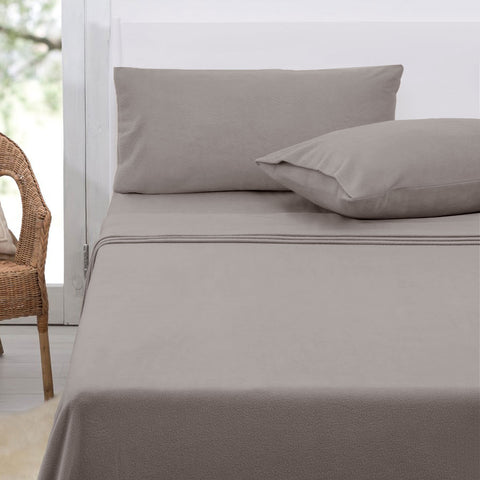 Polar Fleece Flat Fitted Sheet Set 36cm Wall American King Taupe