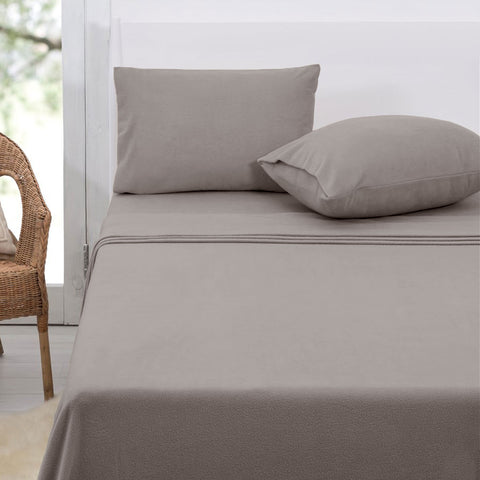 Polar Fleece Flat Fitted Sheet Set 36cm Wall Queen Taupe