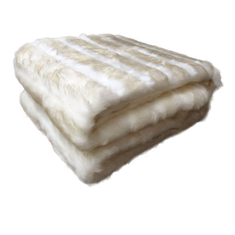 Chinchilla Faux Animal Fur Throw Rug Blanket 127 x 152cm White Cream