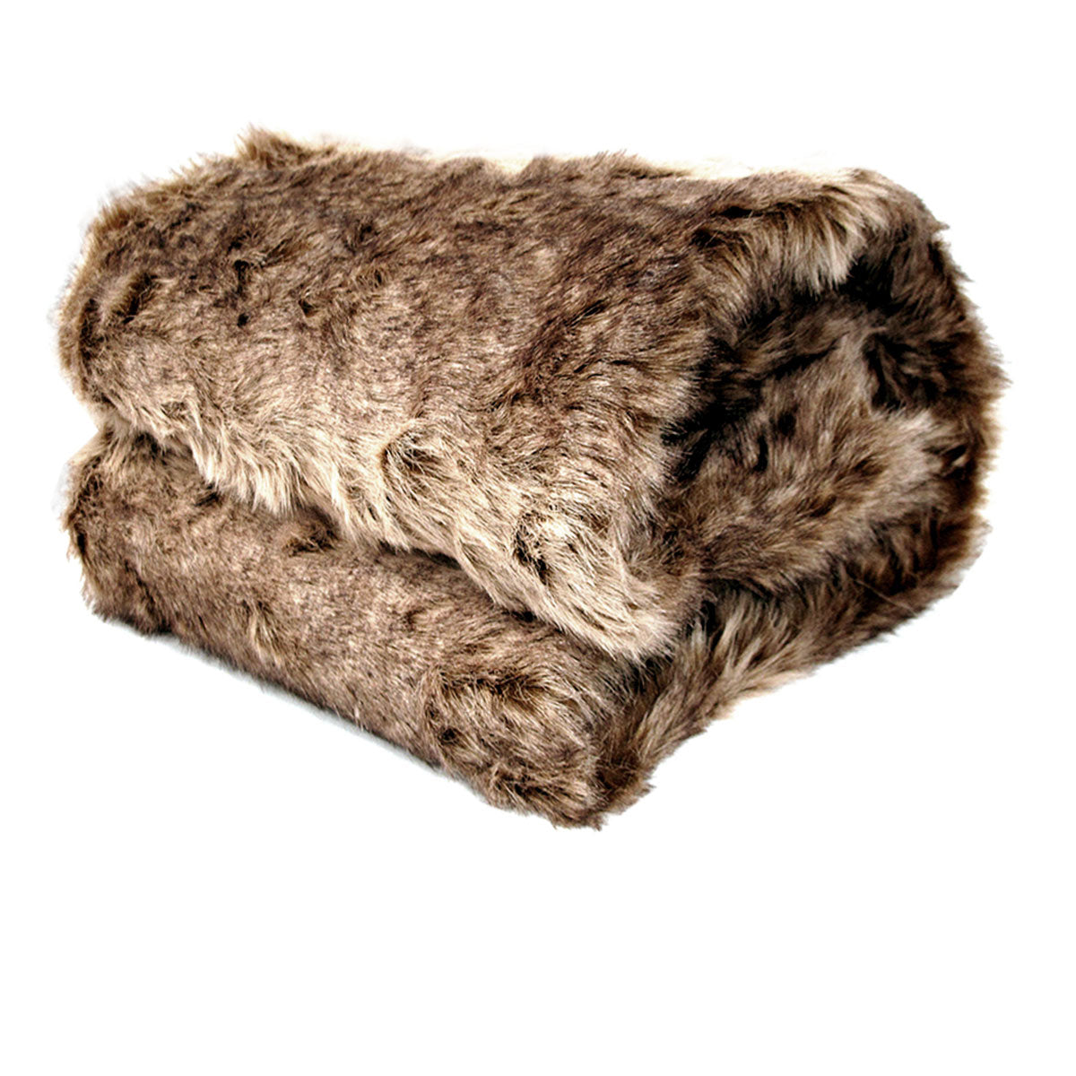 Mexican Wolf Faux Animal Fur Throw Rug Blanket 127 x 152cm Taupe Brown