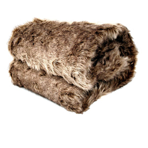 Mexican Wolf Faux Animal Fur Throw Rug Blanket 127 x 152cm Taupe Brown