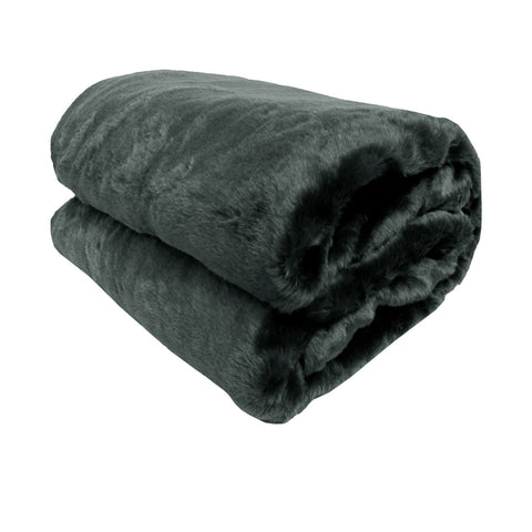 Faux Mink Throw Rug Blanket 127 x 152cm Charcoal Grey