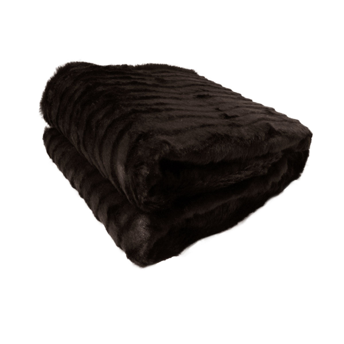 Faux Fur Striped Throw Rug Blanket 127 x 152cm Dark Chocolate Brown