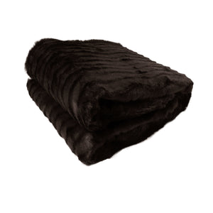 Faux Fur Striped Throw Rug Blanket 127 x 152cm Dark Chocolate Brown