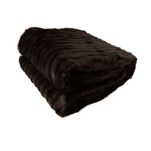 Faux Fur Striped Throw Rug Blanket 127 x 152cm Dark Chocolate Brown