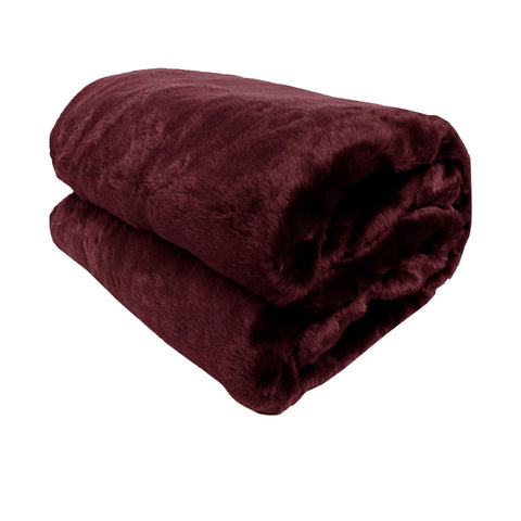 Venus Faux Fur Throw Rug Blanket 127 x 152cm Burgundy