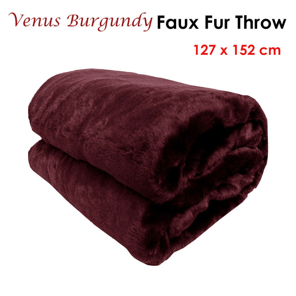 Venus Faux Fur Throw Rug Blanket 127 x 152cm Burgundy