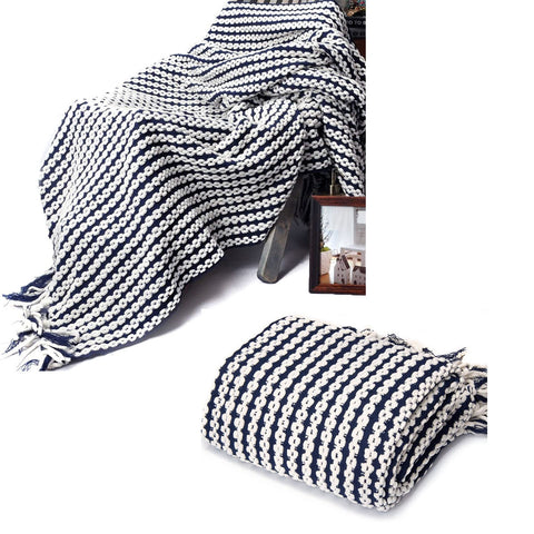 Chains Knitted Throw Rug Blanket 127 x 152cm Navy Cream