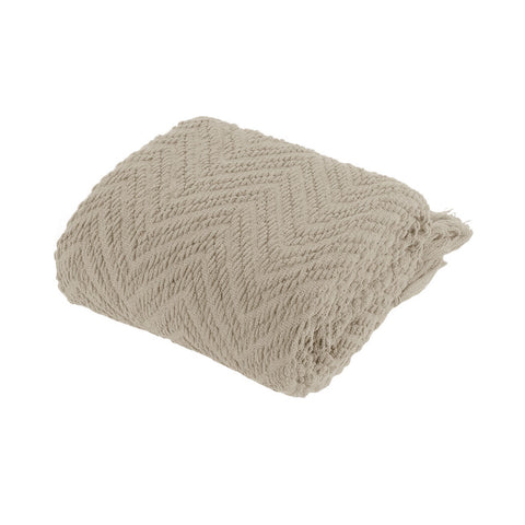 Ezra Chevron Knitted Throw Rug Blanket 127 x 152cm Taupe Brown