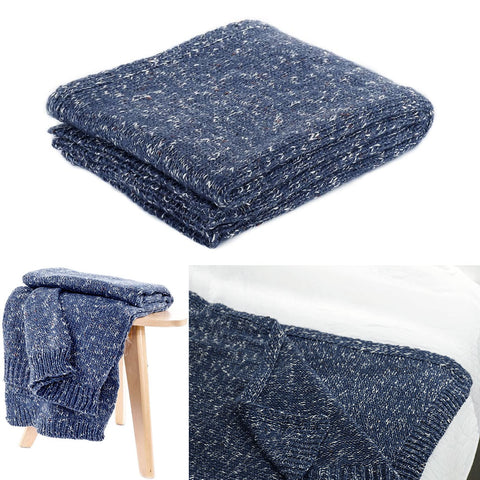 Havana Knitted Woven Throw Rug Blanket 127 x 152cm Blue