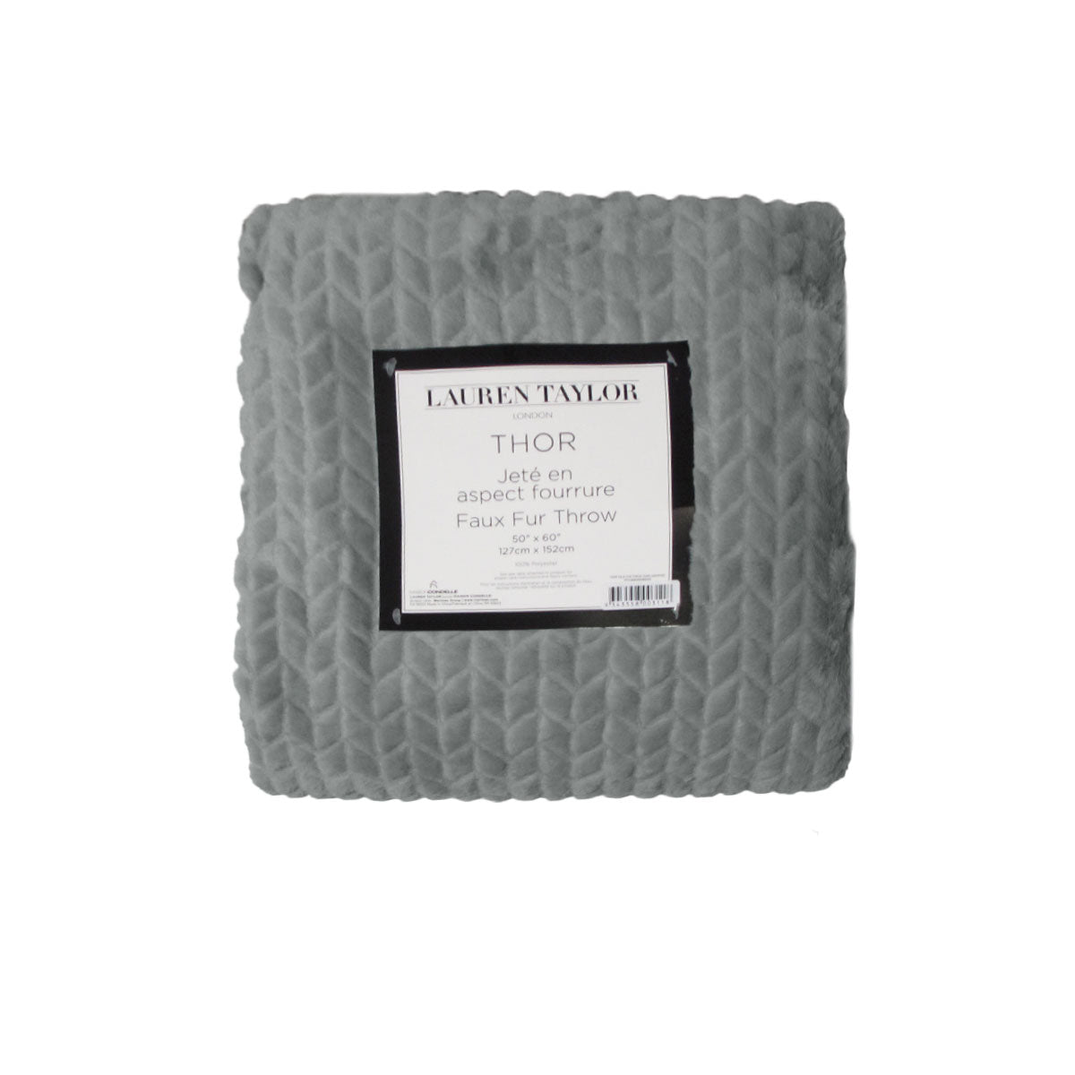 Lauren Taylor Faux Fur Fleece Herringbone Throw Rug Blanket 127 x 152cm Grey