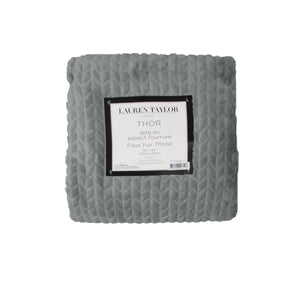 Lauren Taylor Faux Fur Fleece Herringbone Throw Rug Blanket 127 x 152cm Grey