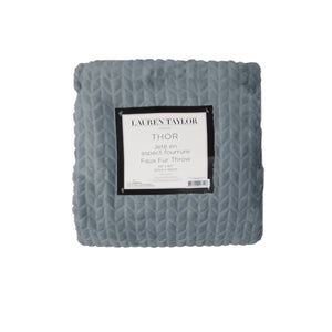 Lauren Taylor Faux Fur Fleece Herringbone Throw Rug Blanket 127 x 152cm Steel