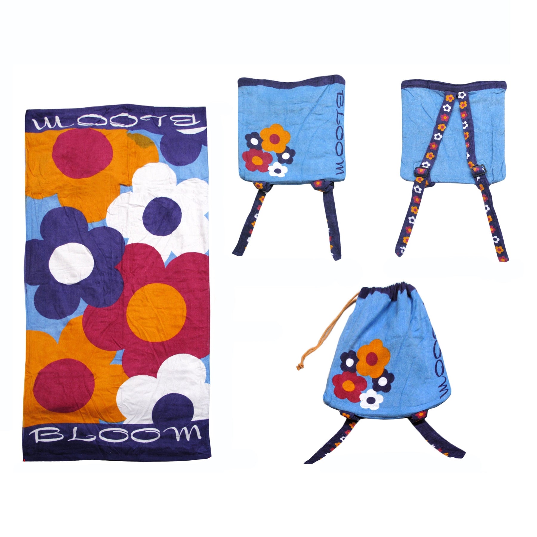 Bloom Flowers Kids Childrens Cotton Beach Towel Bag Backpack