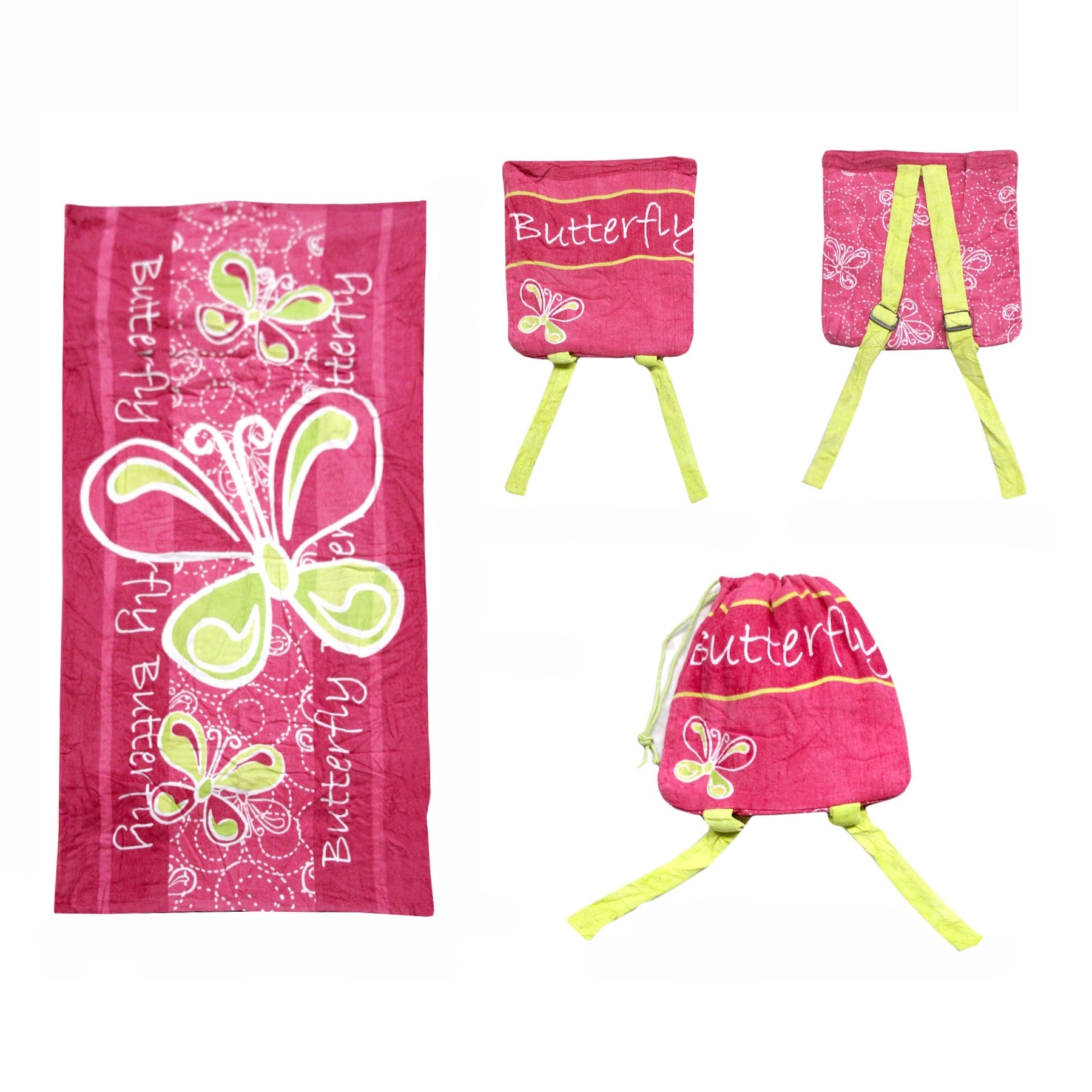 Butterfly Kids Childrens Cotton Beach Towel Bag Backpack